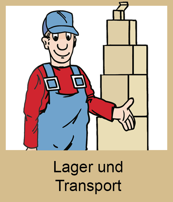 Figur Nils neben einem Stapel Pappkartons