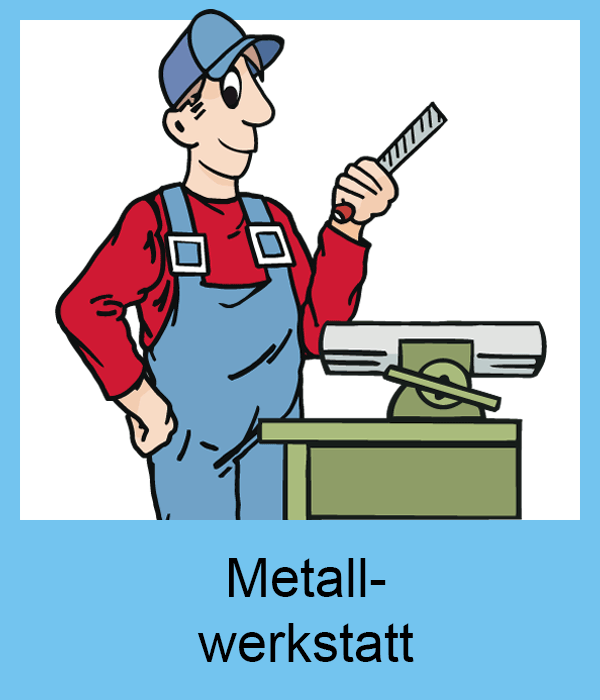 Figur Nils mit Feile  neben einem Schraubstock