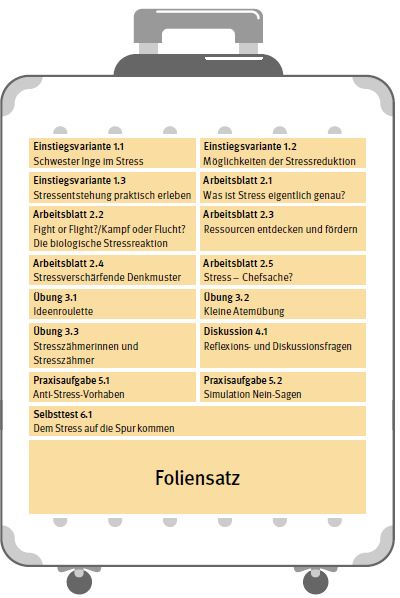 Bedruckter Koffer: Vorlagen zum Thema Haut und Hautschutz