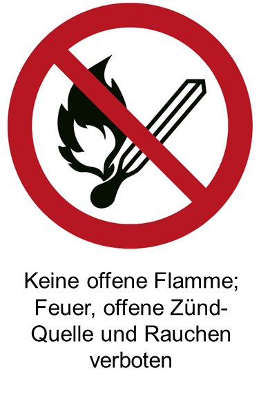 P003 Keine offene Flamme; Feuer, offene Zünd-Quelle und Rauchen verboten