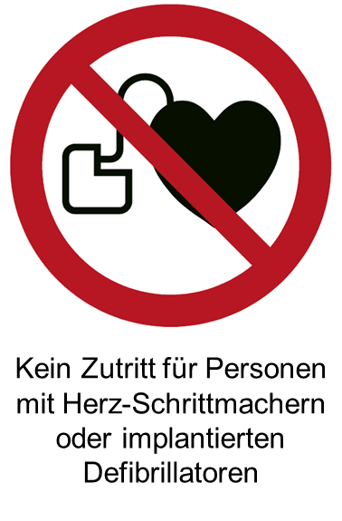 P007 Kein Zutritt für Personen mit Herzschrittmachern oder implantierten Defibrillatoren