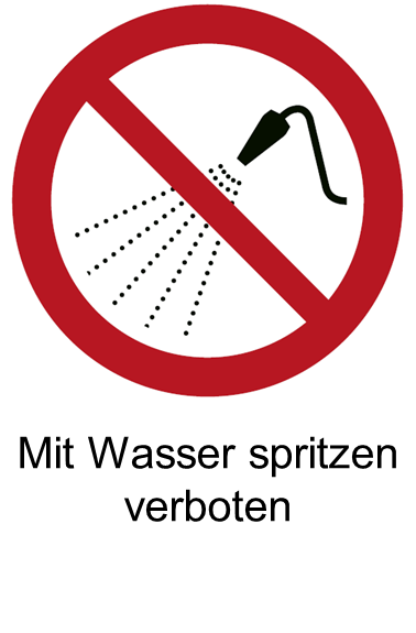 P016 Mit Wasser spritzen verboten