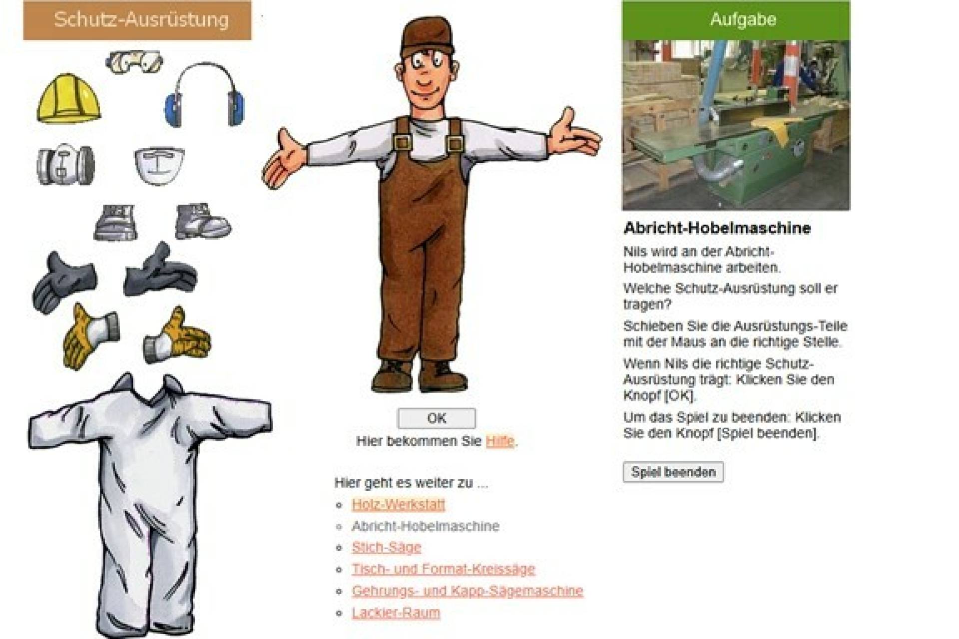 Online-Lernspiel/Persönliche Schutz-Ausrüstung (PSA)